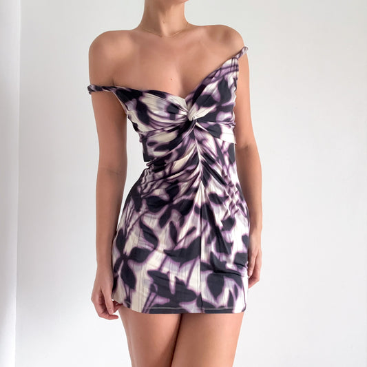 Y2K BCBGMaxAzria Purple Printed Mini Dress / SZ S-M