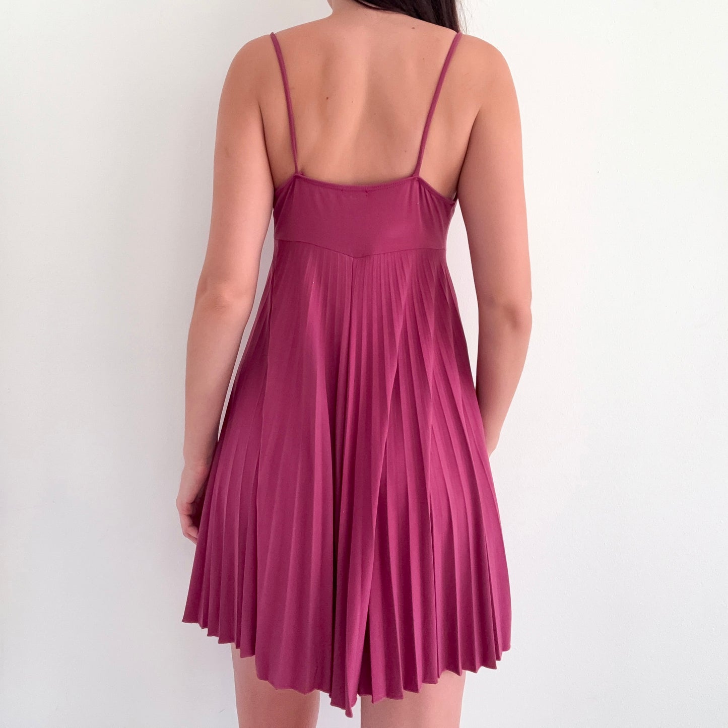 Y2K Mulberry Pleated Rosette Mini Dress / SZ S/M