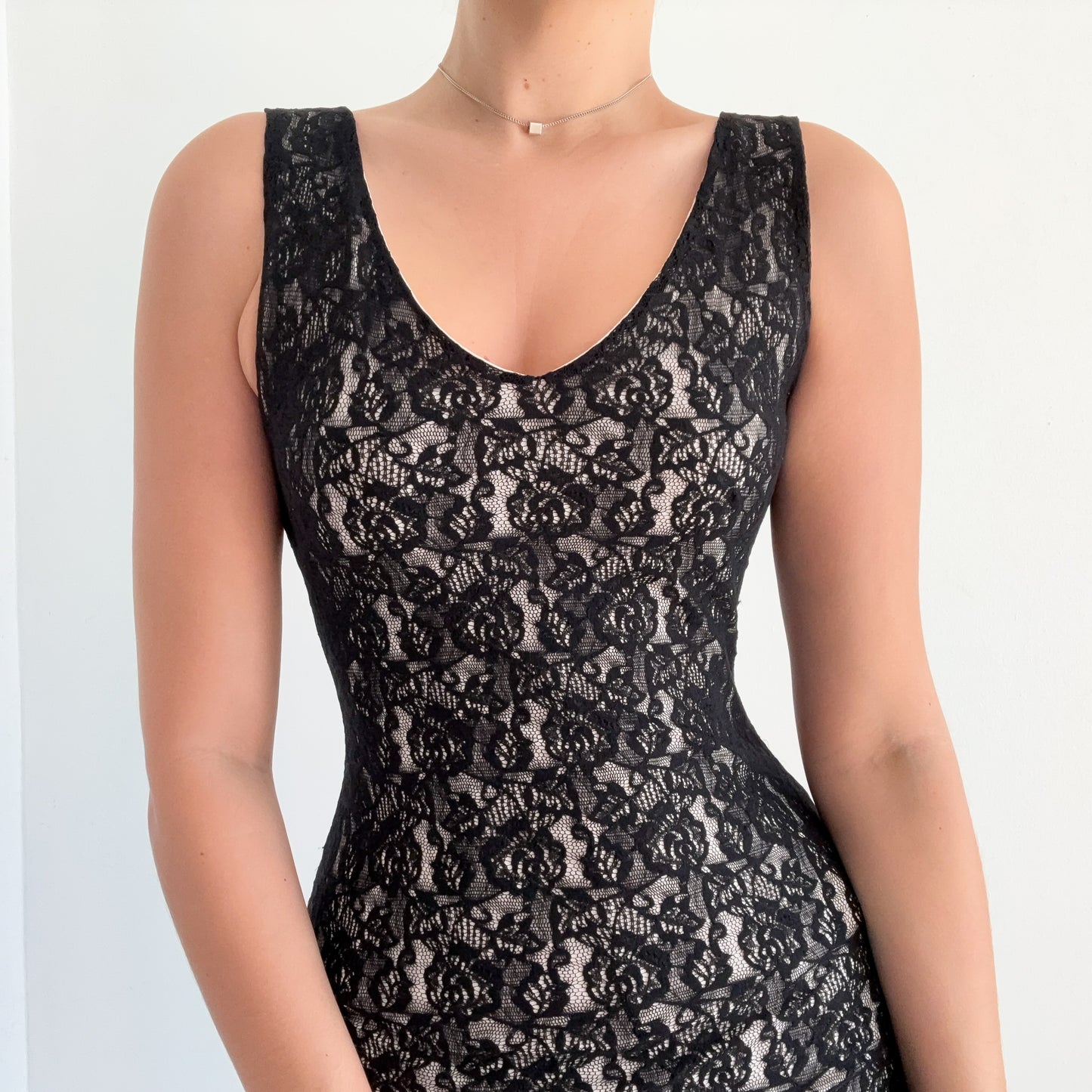 Y2K Black & White Lace Midi Dress / SZ S