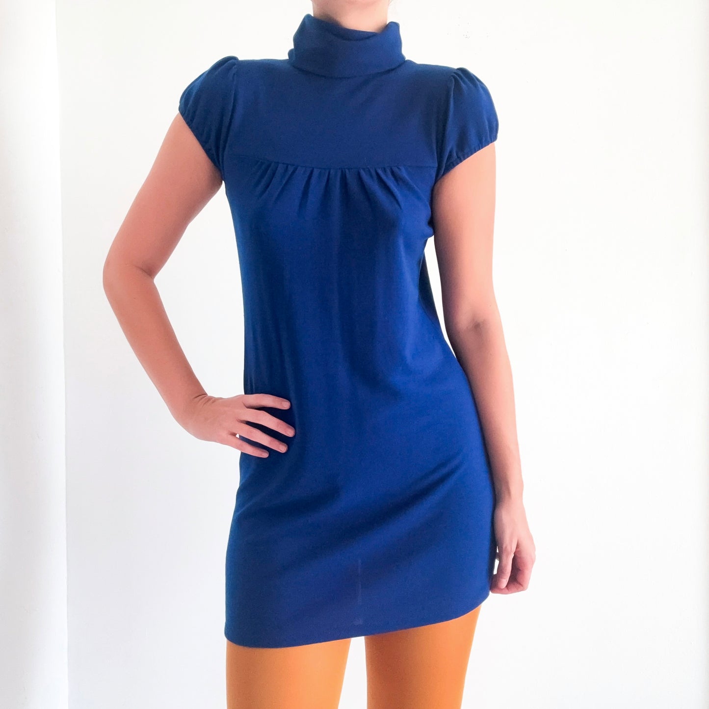 Y2K Royal Blue Knit Turtleneck Mini Dress / SZ S