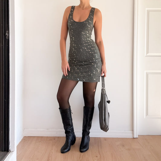 Y2K Grey Modal Beaded Mini Dress / SZ S-M