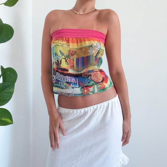 Y2K Rainbow Graphic Tube Top / SZ S