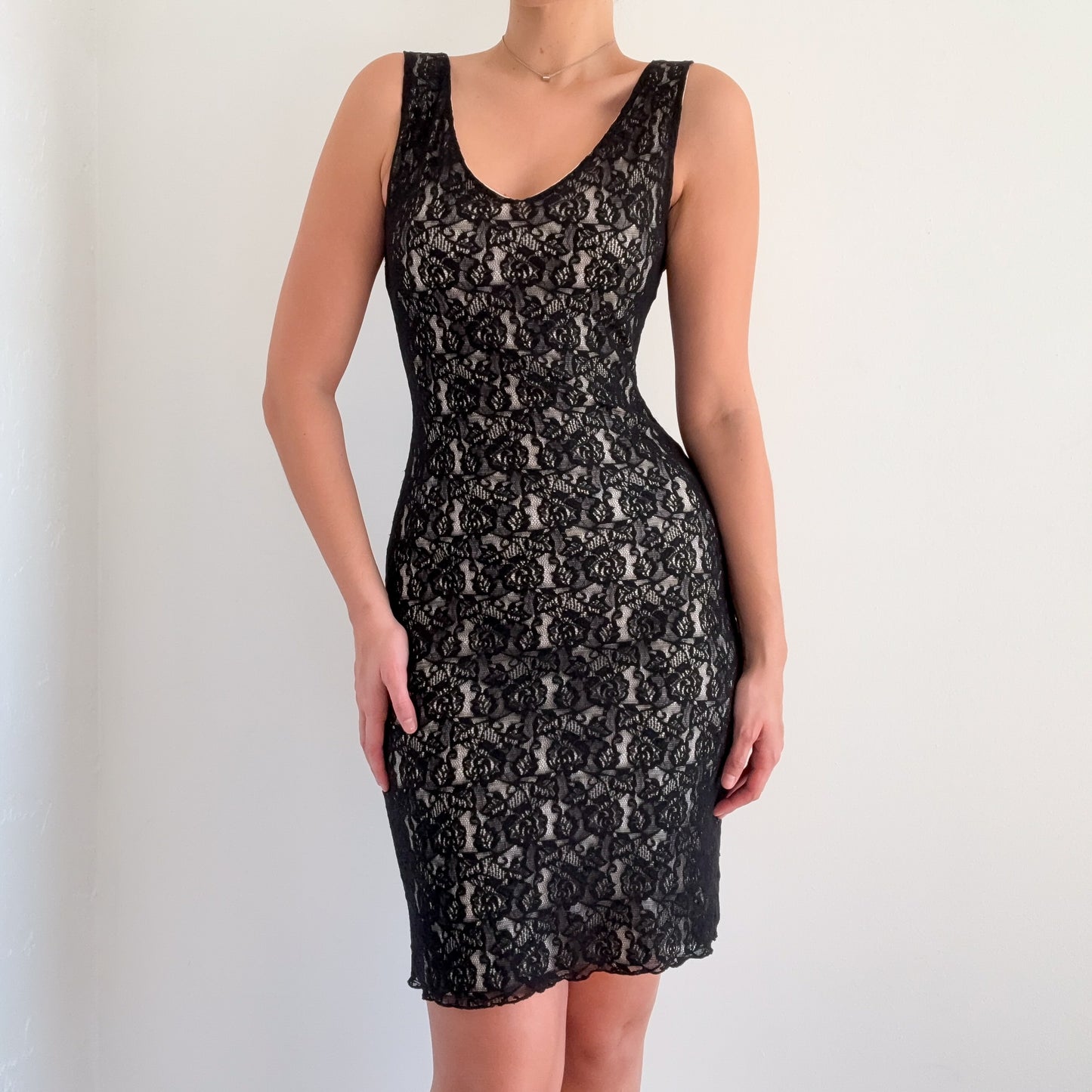 Y2K Black & White Lace Midi Dress / SZ S