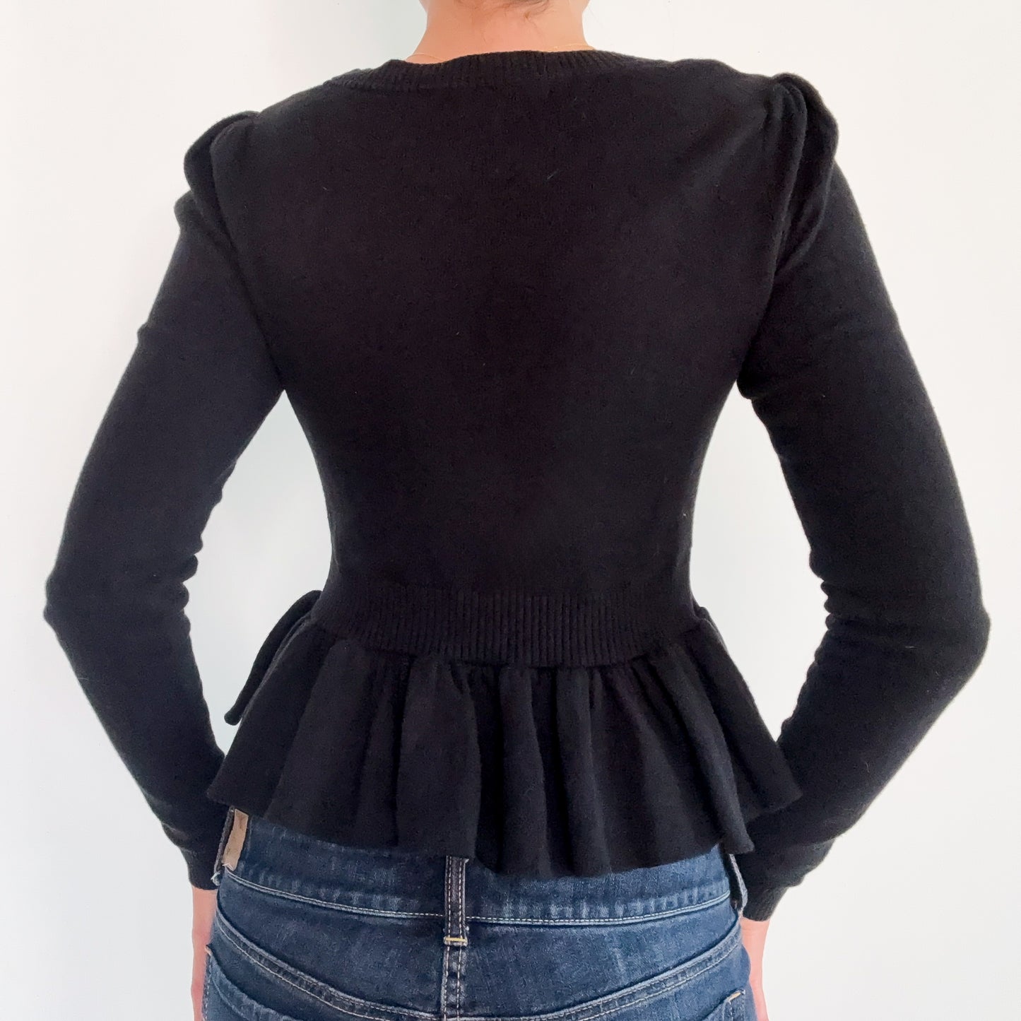 Y2K Betsey Johnson Black Knit Peplum Cardigan / SZ M