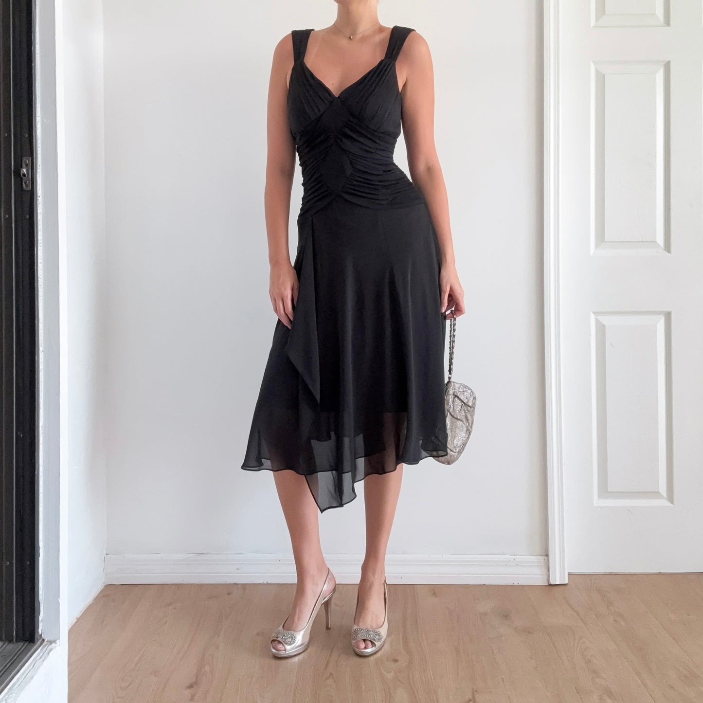 Y2K Black Mesh Drop Waist Midi Dress / SZ 6-10