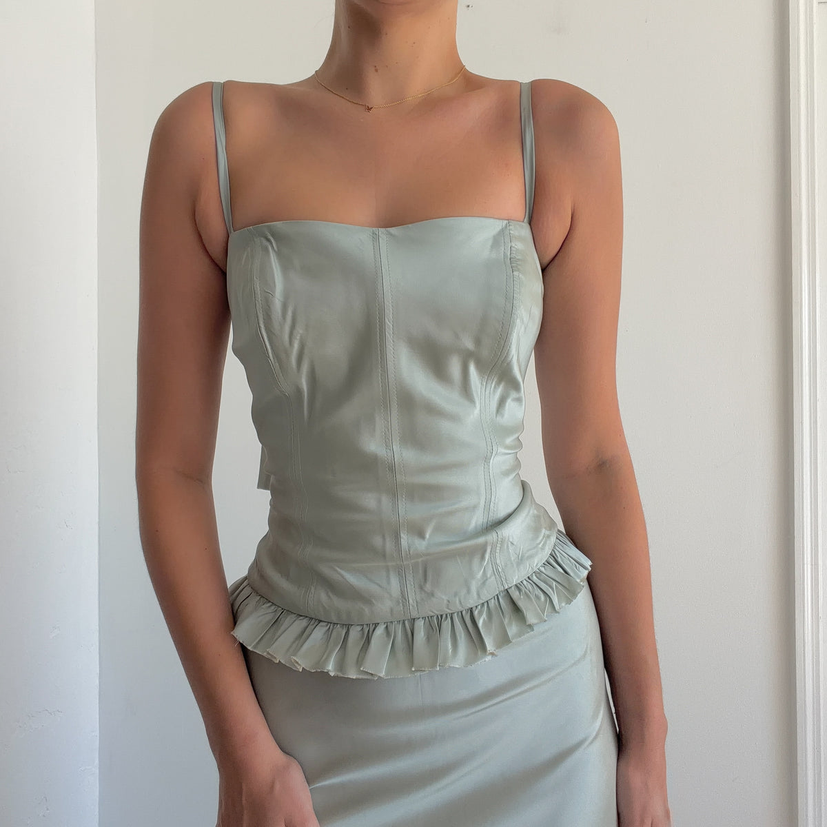 90's Sky Blue Taffeta Ruffle Evening Dress / SZ 2