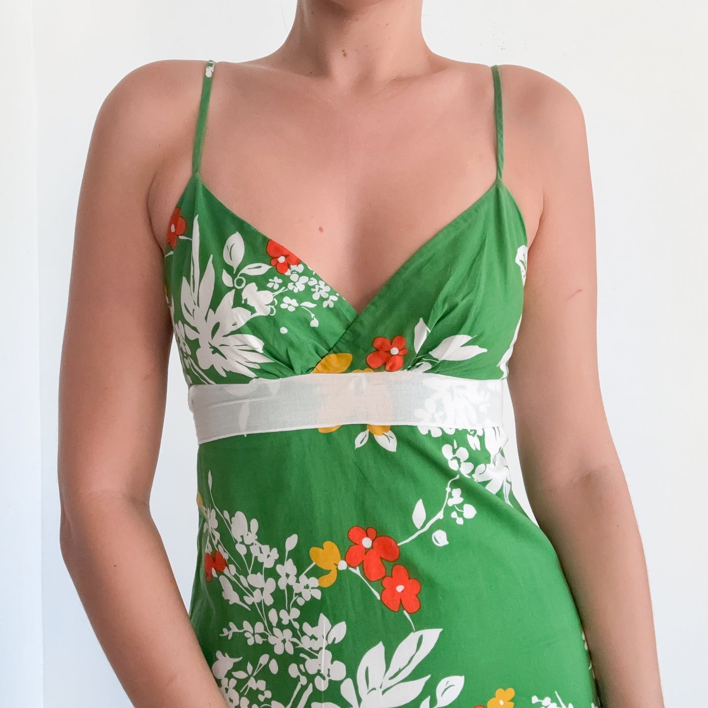 Y2K Green Cotton Floral Mini Dress / SZ S