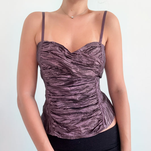 Y2K Bebe Purple Taffeta Bustier Top / SZ M-L