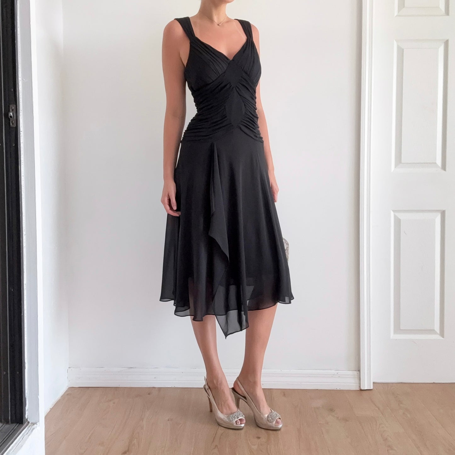 Y2K Black Mesh Drop Waist Midi Dress / SZ 6-10