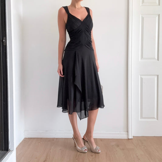 Y2K Black Mesh Drop Waist Midi Dress / SZ 6-10