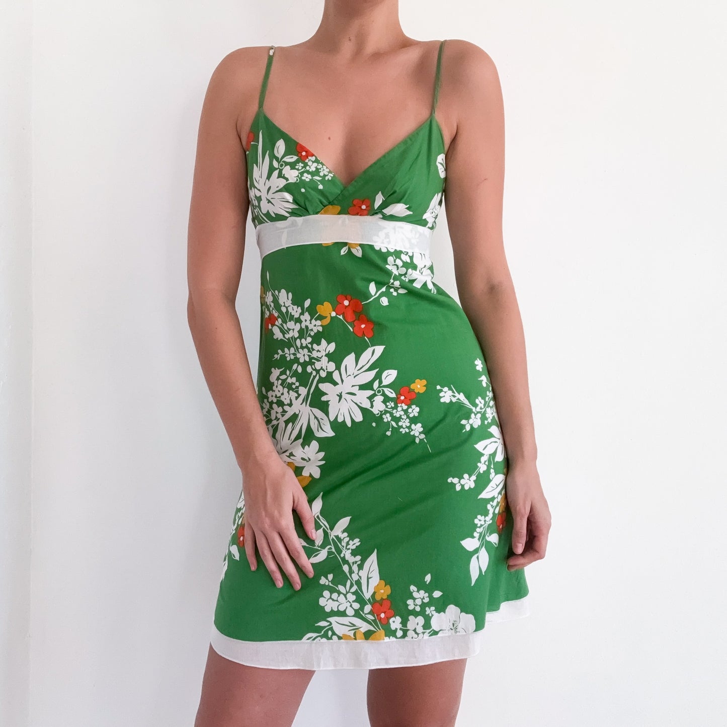 Y2K Green Cotton Floral Mini Dress / SZ S