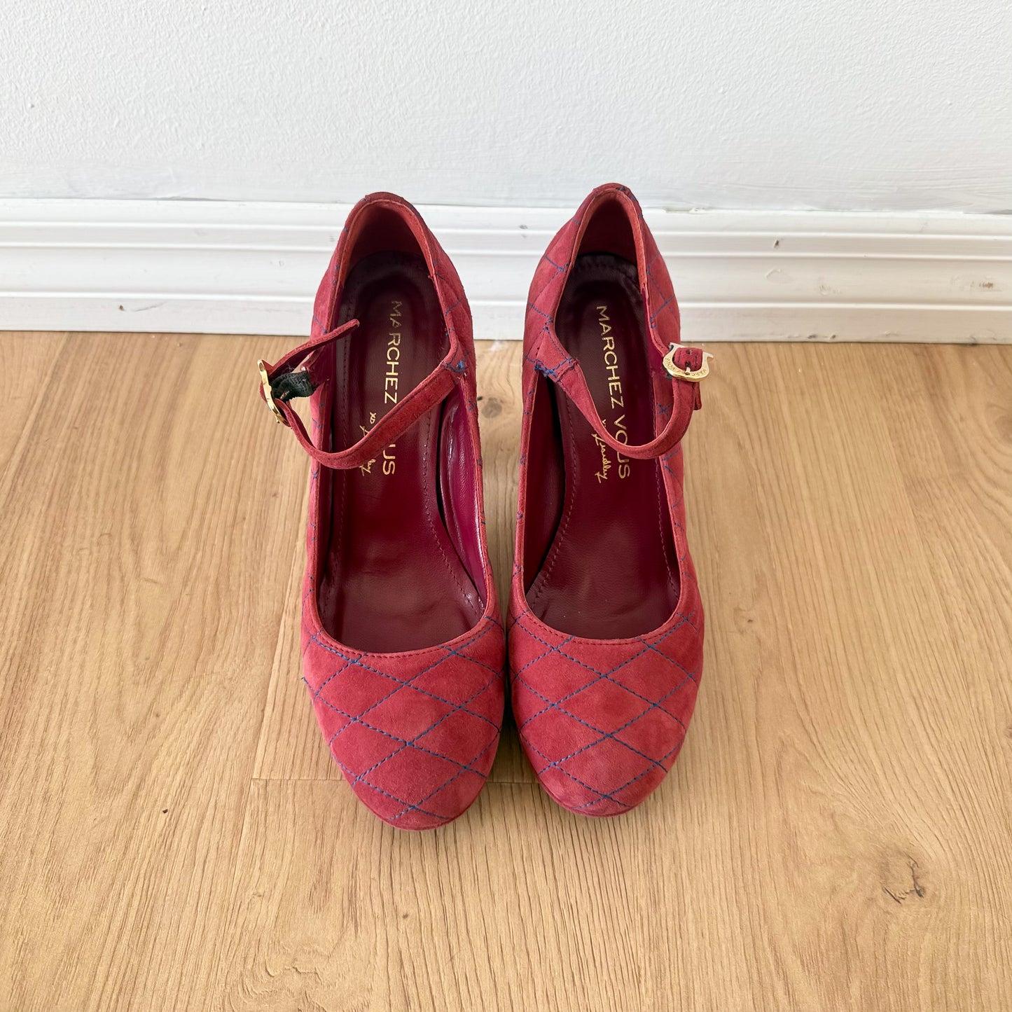 Y2K Muted Red Suede Maryjane Pumps / SZ 8