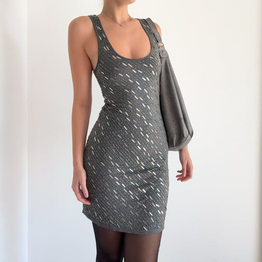 Y2K Grey Modal Beaded Mini Dress / SZ S-M