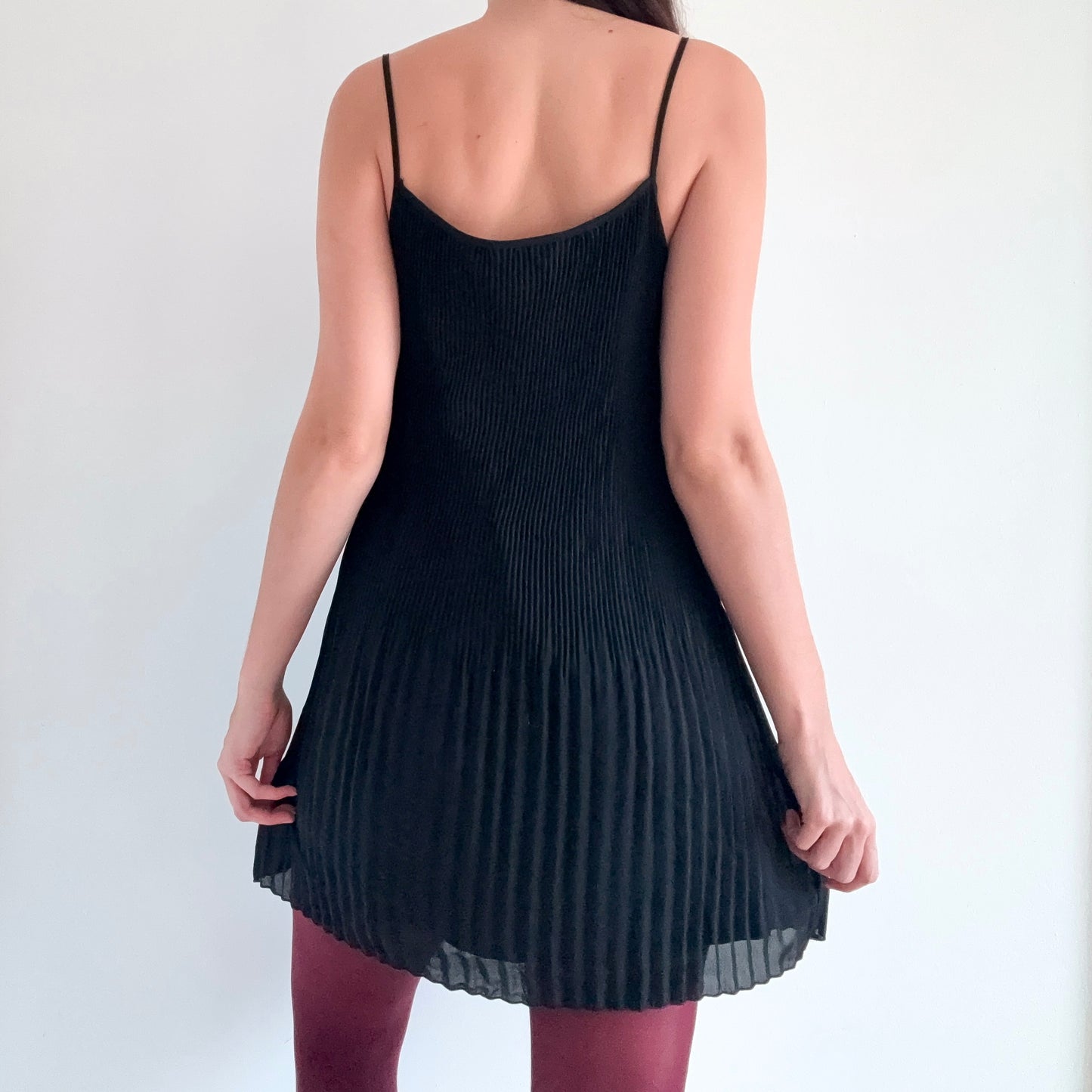 90's Black Drop Waist Pleated Dress / SZ M