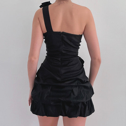 Y2K Black One Shoulder Bubble Mini Dress / SZ S