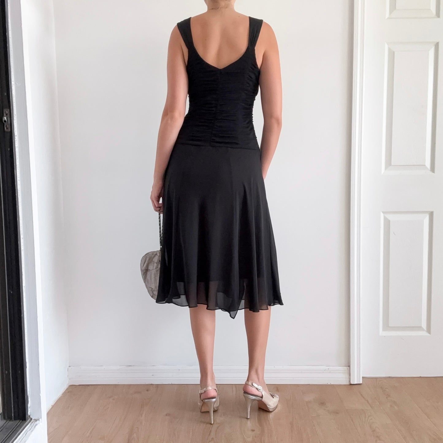 Y2K Black Mesh Drop Waist Midi Dress / SZ 6-10