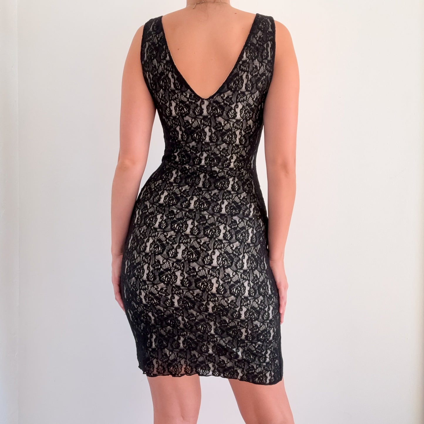 Y2K Black & White Lace Midi Dress / SZ S