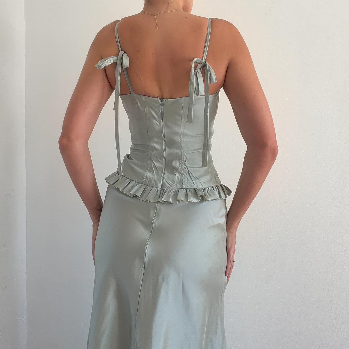 90's Sky Blue Taffeta Ruffle Evening Dress / SZ 2