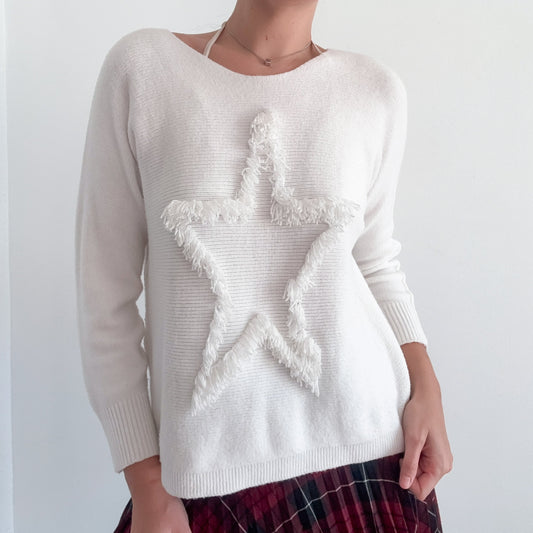 Italian White Star Knit Sweater / SZ M/L