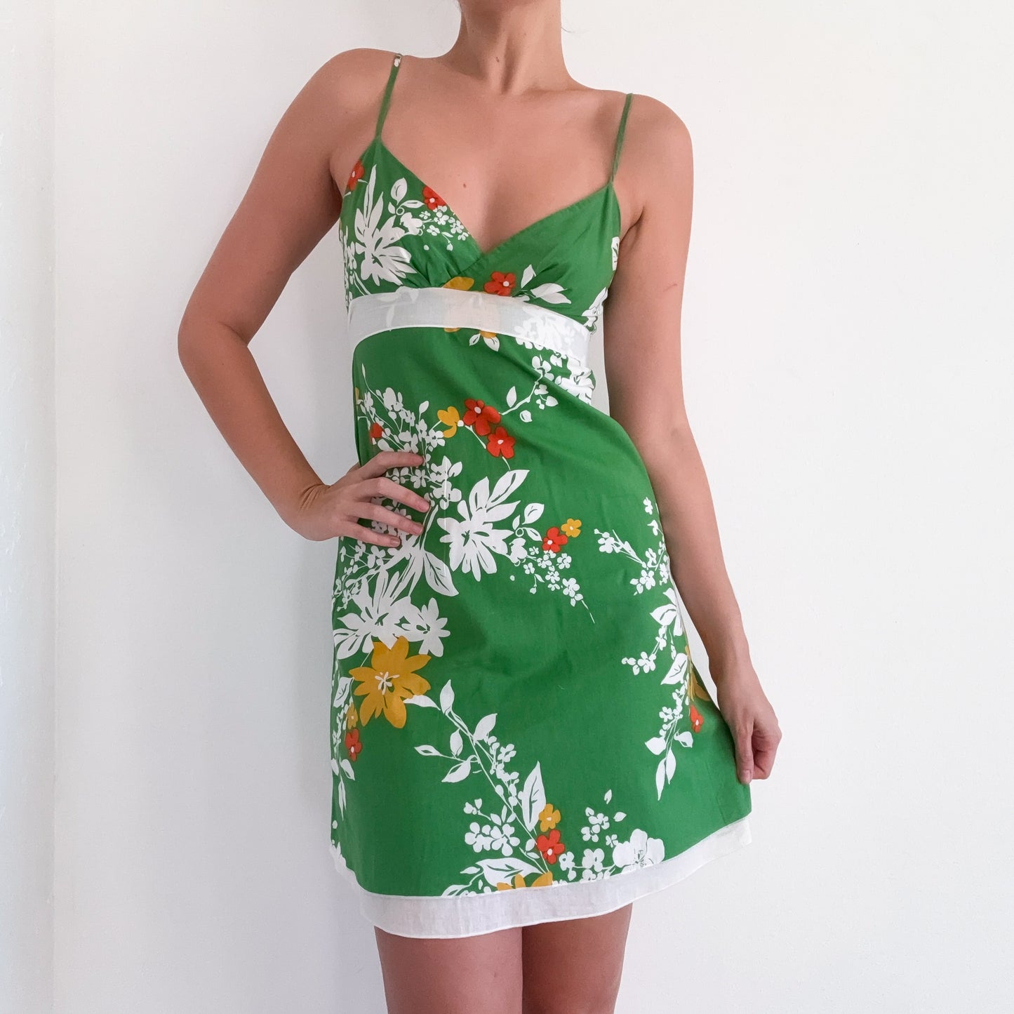 Y2K Green Cotton Floral Mini Dress / SZ S