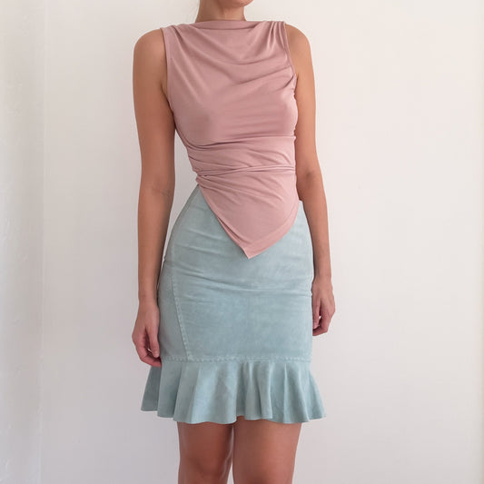 Y2K Sky Blue Suede Ruffle Skirt / SZ 4