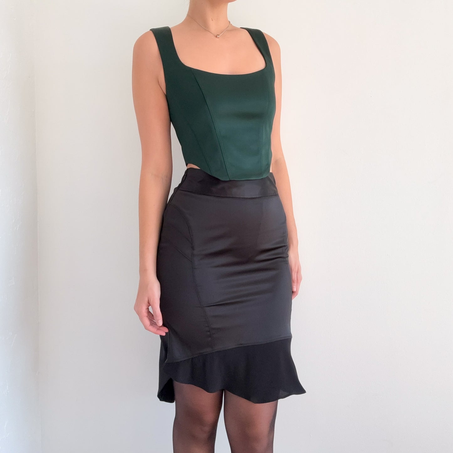 Aritzia Emerald Satin Corset Top / SZ S
