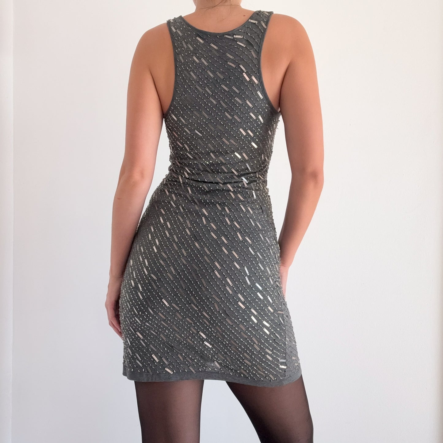 Y2K Grey Modal Beaded Mini Dress / SZ S-M