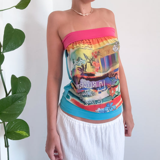 Y2K Rainbow Graphic Tube Top / SZ S