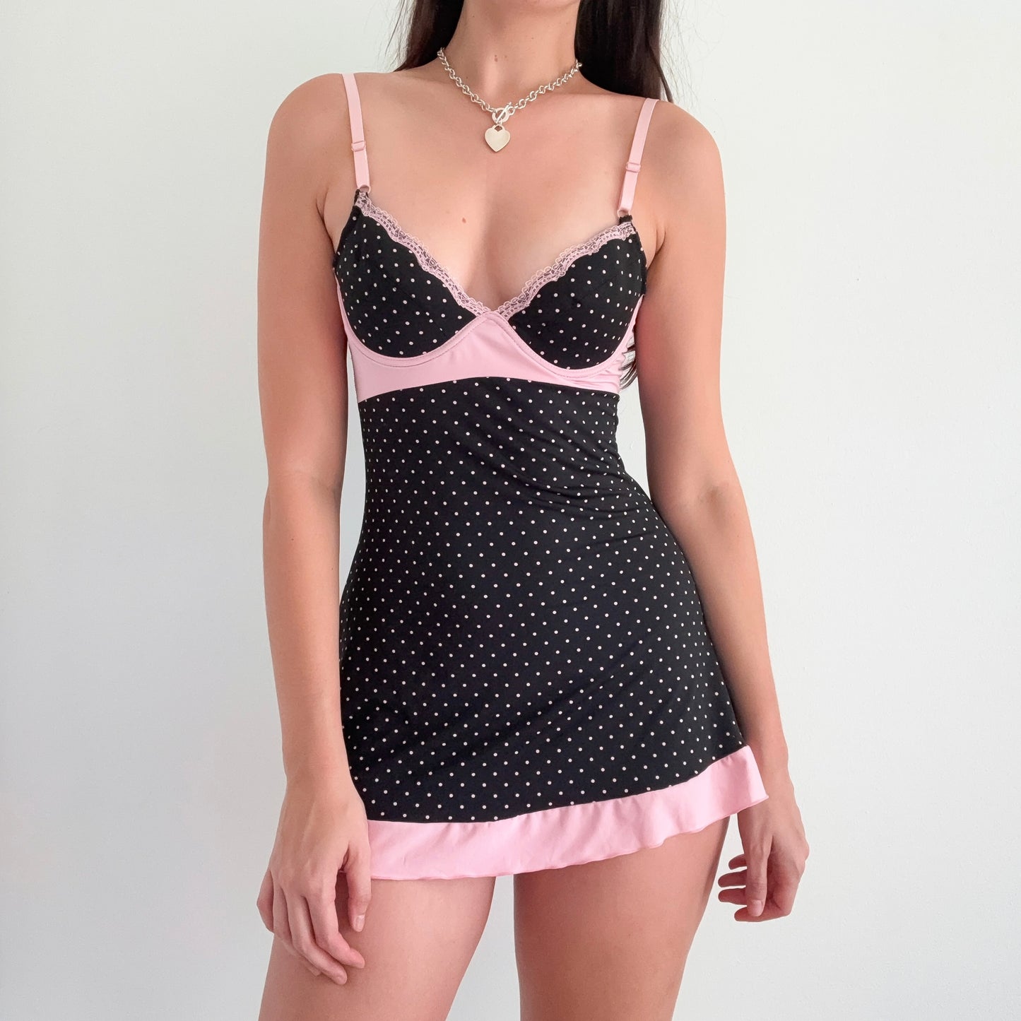 Y2K Black & Pink Polka Dot Babydoll / SZ XS/S