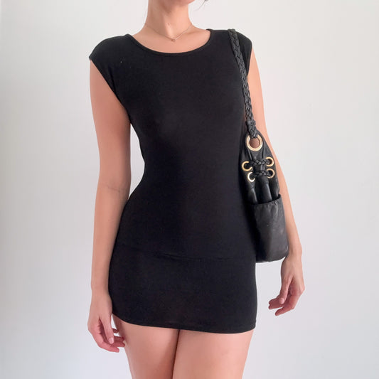 Y2K Black Knit Open Back Mini Dress / SZ XS