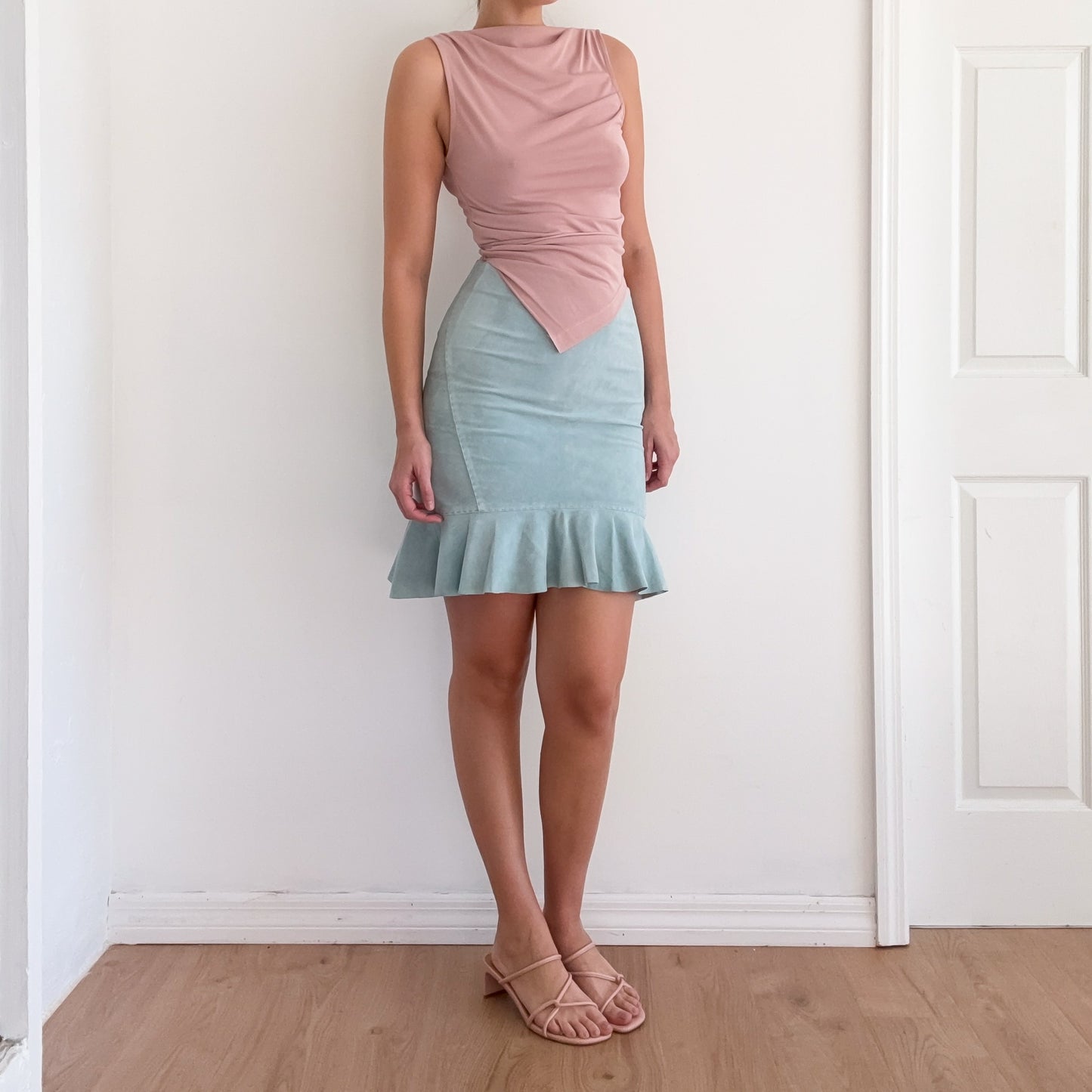 Y2K Sky Blue Suede Ruffle Skirt / SZ 4