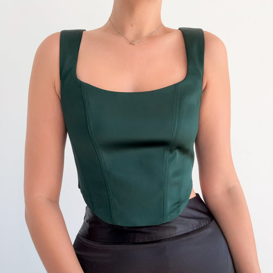 Aritzia Emerald Satin Corset Top / SZ S