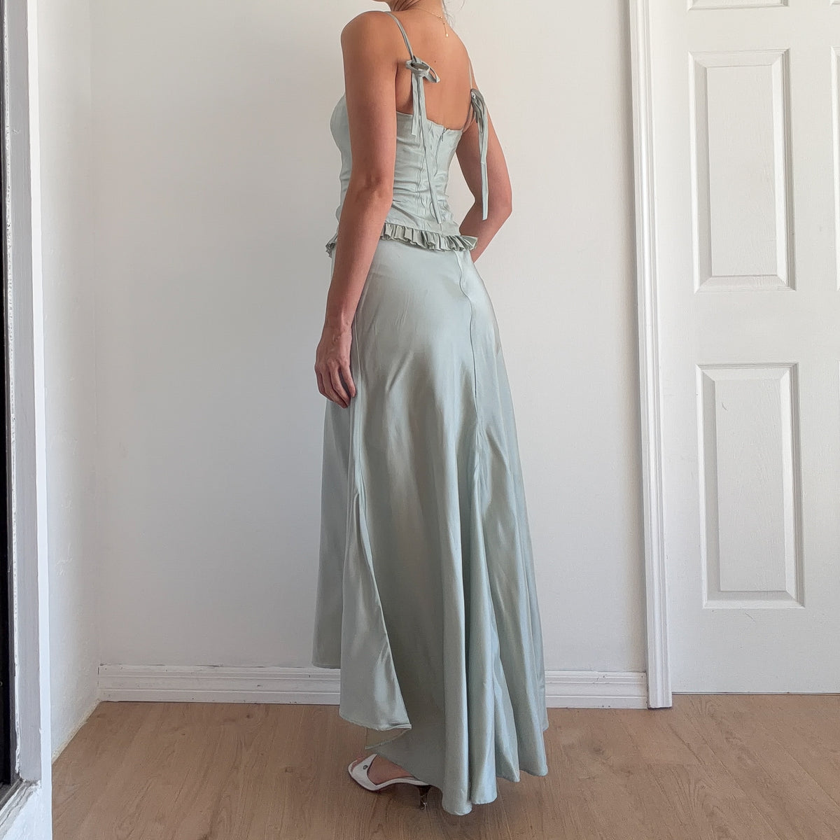 90's Sky Blue Taffeta Ruffle Evening Dress / SZ 2