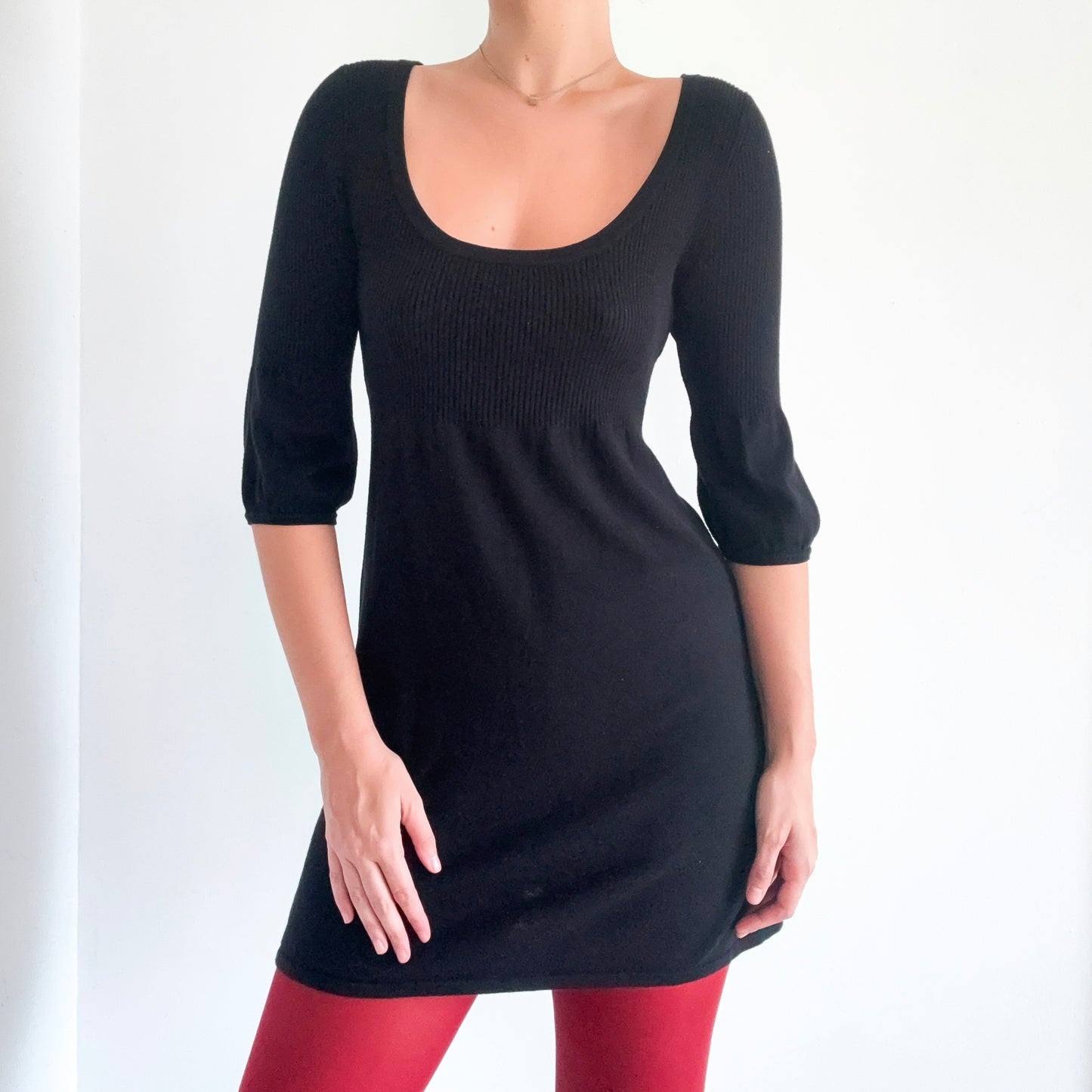 Y2K Black Knit Puff Sleeve Mini Dress / SZ M/L