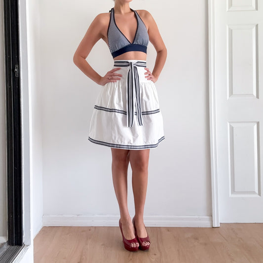 Carolina Herrera White & Navy Striped Skirt / SZ 0/2