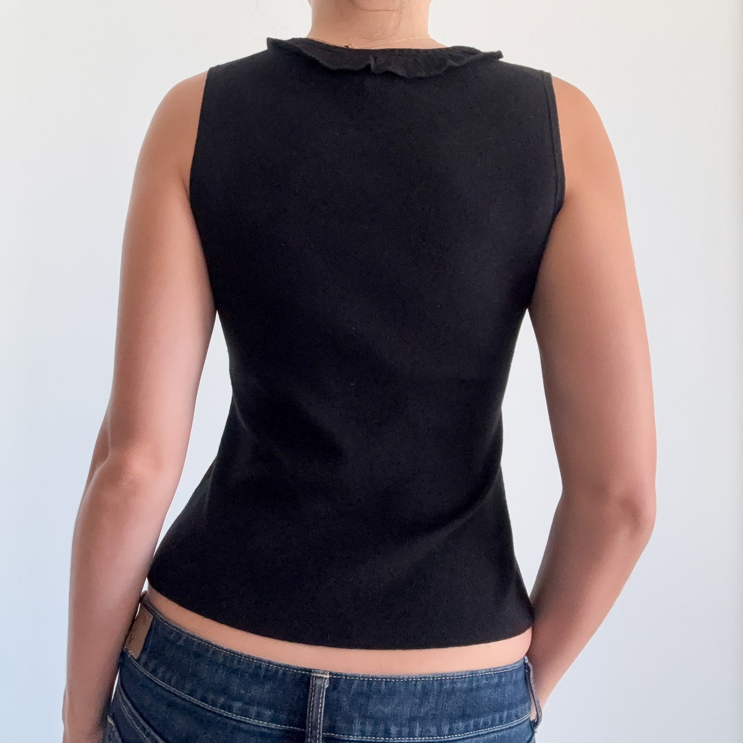 Y2K Black Knit Ruffle Wrap Style Top / SZ S