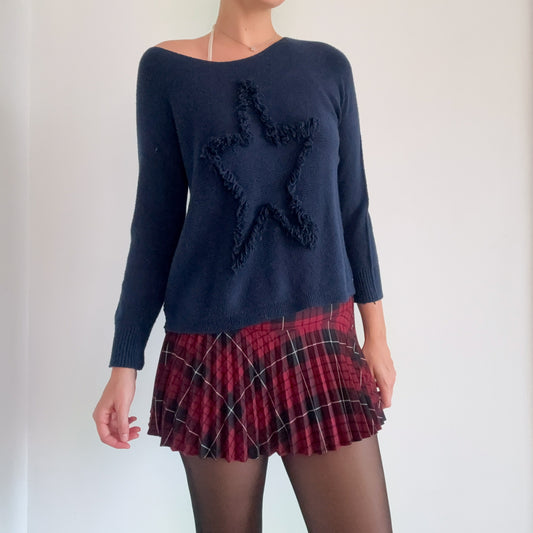 Italian Navy Star Knit Sweater / SZ M/L
