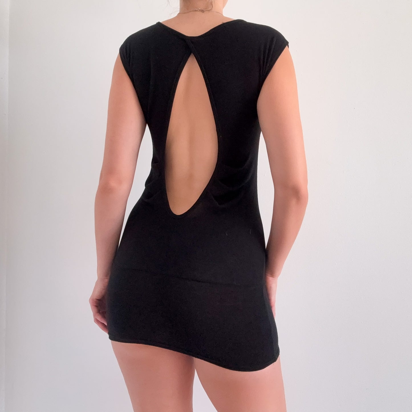 Y2K Black Knit Open Back Mini Dress / SZ XS