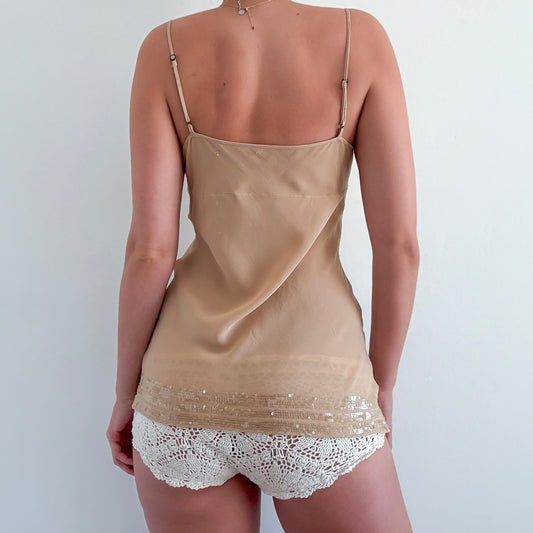 Y2K Nude Silk Sequin Tunic Tank / SZ S/M