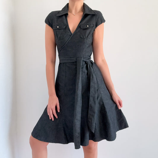 Y2K Grey Denim Wrap Style Dress / SZ S