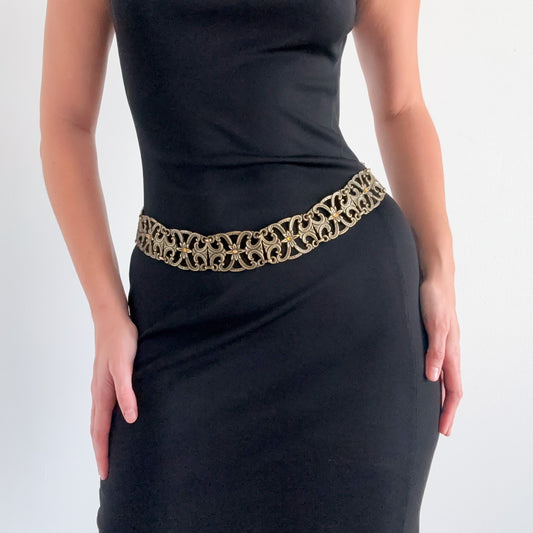Y2K Bronze Engraved Jewel Belt / SZ XS-M