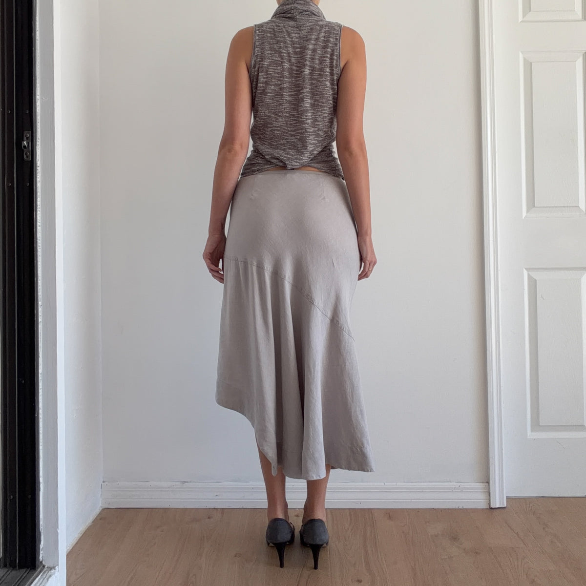 Y2K Light Grey Linen Maxi Skirt / SZ XS-S