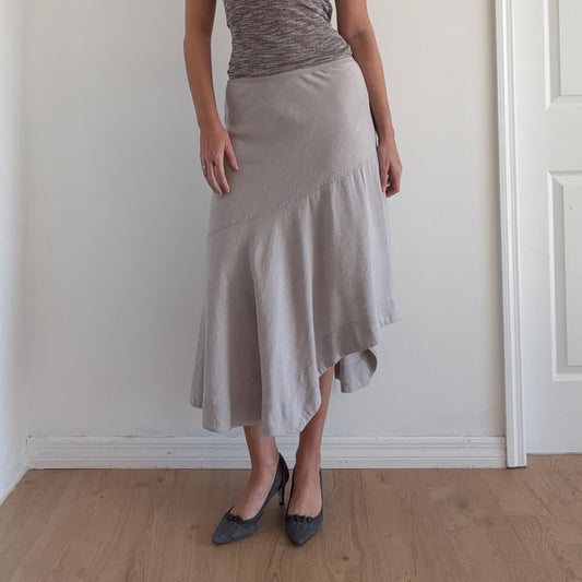Y2K Light Grey Linen Maxi Skirt / SZ XS-S