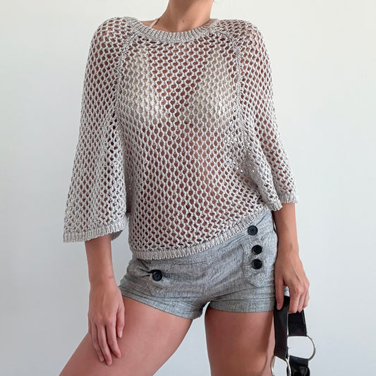Y2K BCBGMaxAzria Grey Crochet Poncho Top / SZ XS-M
