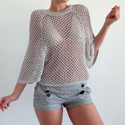 Y2K BCBGMaxAzria Grey Crochet Poncho Top / SZ XS-M