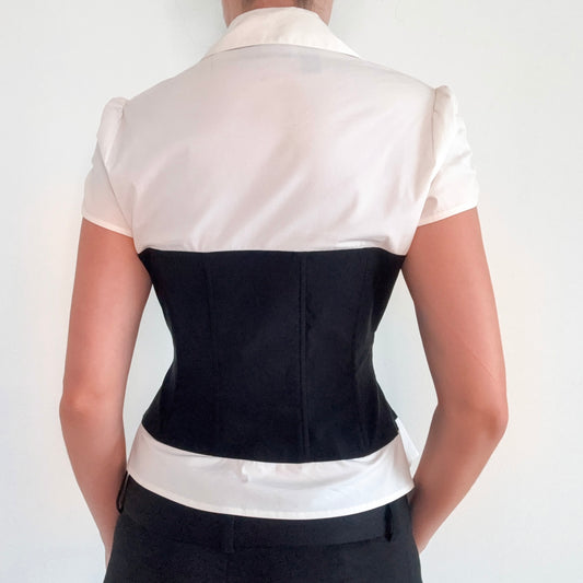 Y2K White & Black Layered Look Blouse / SZ 4