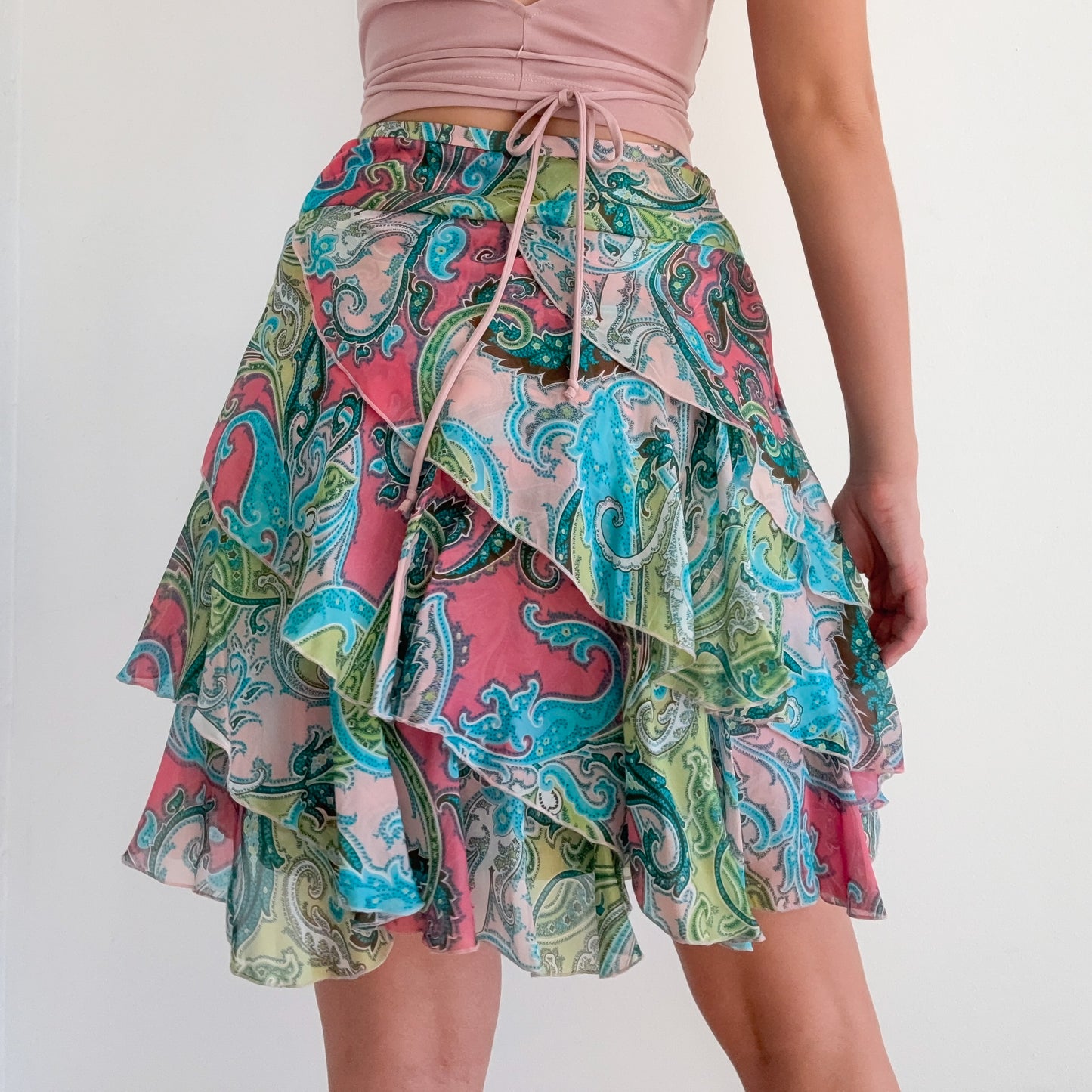 Y2K Blue & Pink Paisley Silk Skirt / SZ 4