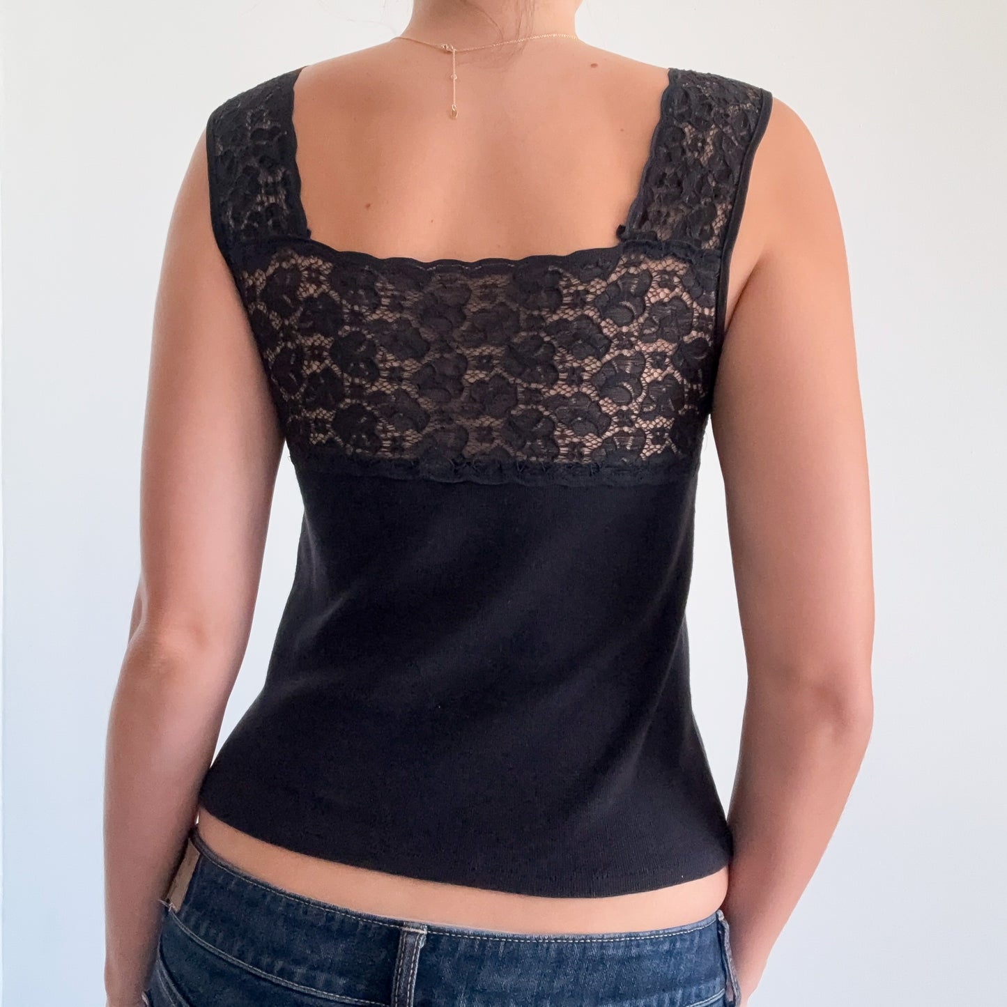 Y2K Black Cotton Lace Tank / SZ S