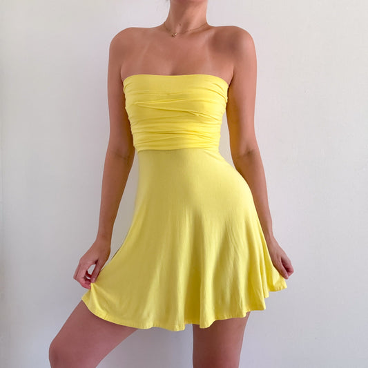 Y2K Yellow Tube Mini Dress / SZ S