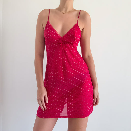 Y2K Hot Pink Polka Dot Mesh Nighty / SZ M